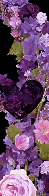 Free purple bookmark featuring a dark purple heart with flowers